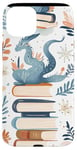 Coque pour iPhone 15 Plus Blanc Bohème Rayé Mignon Dragon Livres Cottagecore Fleur