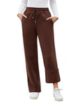 PASUDA Pantalon Jogging Femme Pantalon Polaire Hiver Automne Chaud de Sport Sportswear Coton Taille Haute avec Cordon de Serrage Décontracté Sweatpants Yoga avec 2 Poches (Marron, M)