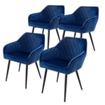 Lot de 4 chaises salle à manger en velours bleu foncé rembourrée pieds en acier