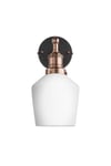 Brooklyn Opal Glass Schoolhouse Wall Light, 5.5 Inch, White, Copper Holder