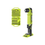 Pack Ryobi Perceuse-visseuse d'angle RAD1801M - 18V One+ sans batterie ni chargeur - Coffret 127 accessoires de vissage perçage RAK127DDSD