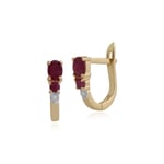 Classic Oval Ruby & Diamond Omega Back Hoop Earrings in 9ct Yellow Gold