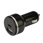 NÖRDIC Quick Car Charger USB C Strømlevering 18W og USB En hurtiglader QC3.0 18WUSB Bil lader Type C 18W + QC3.0 18W