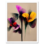 Yellow Lilac Orange Purple Abstract Iris Floral Flowers Painting Art Print Framed Poster Wall Decor 12x16 inch