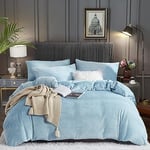 Housse de Couette Hiver 240x260 Bleu Clair Chaude Flanelle Toucher Cashmere Polaire Parure de Lit en Velours Doux avec Fermeture Éclair, Linge de Lit 2 Personnes avec 2 Taies d'oreiller 65x65 cm