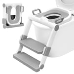 WOLTU Réducteur de Toilette pour Enfant avec Escabeau Pliable et Portable, Siège WC d'Apprentissage de la Propreté, Sans Montage, Marches Réglables en 2 Hauteurs, Coussinet Doux, Blanc + Gris