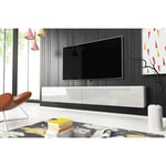 Bratex - Meuble tv Lowboard d 180 cm, meuble tv sans éclairage led, meuble tv suspendu, coloris blanc/blanc brillant