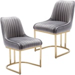 Wahson Office Chairs - Chaises de Salle à Manger Lot de 2 Chaises Salle a Manger en Velours Pieds dorés Chaise Salle à Manger avec Coussin Épais, Gris