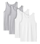 LAPASA Lot de 4 Débardeurs Homme Maillots de Corps 100% Coton T-Shirts sans Manches Sport Gym Léger M36 2 Gris Clair, 2 Blanc L