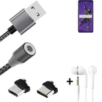 Câble de données + écouteurs pour Oppo Reno Ace 2 EVA a. USB de type C et Mic