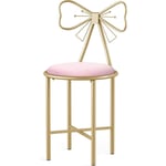 Chaise Coiffeuse Chambre Velours, Tabouret Coiffeuse Rose et Doré en Fer et Velours 40x40x85cm Chaise de Chambre Design Idéal pour Salon Spa Café Pub