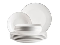 MÄSER Série Felise - Service de table élégant pour 6 personnes - Élégant et intemporel - Avec bord noir - Porcelaine - Blanc