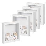 EUGAD Lot de 5 Cadre Photo en Bois 30x30cm, Style 3D Cadre de Boîte d'Ombre Profonde pour Objets jusqu'à 3cm, Galerie Photos Décoration Murale avec Passe-Partout vitre en Plastique, Blanc