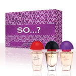 SO…? Three For Me Premium Womens Perfume Gift Set, Kiss Me, Sinful, SO...?, Eau De Toilette with Long Lasting Fragrance - Travel Size Mini Perfume for Girls, Ladies Gift Sets (3 x 15ml)