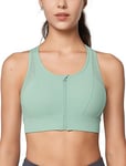 Yvette Soutien Gorge de Sport Femme Zipper Avant Dos Nageur Maintien Fort Brassière Fitness sans Armature pour Gros Seins Course Jogging,Vert Clair,L Grande Taille