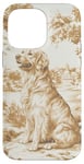 Coque pour iPhone 14 Pro Max Charmante toile de jouy beige golden retriever