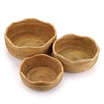 SUMTree 3pcs panier de service corbeille à fruits Panier d’osier rangement pour cookies, pain,fruits (rond,vague)