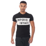 Emporio Armani Mens Crewneck T-Shirt in Black-White Cotton - Size Small