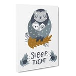 Sleep Tight Owl Typography Quote Canvas Wall Art Print Ready to Hang, Framed Picture for Living Room Bedroom Home Office Décor, 24x16 Inch (60x40 cm)