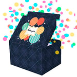 FETTIPOP Boîte Cadeau DIY, Coffret Cadeau Explosion Confettis (bleu nuit) 18,5 x 14 x 11 cm, pour Elle et Lui, Fêtes, Anniversaires, Mariages, Événements, toute occasion