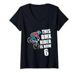 Womens 6 Year Old BMX 6th Birthday Party Bike Racing Bicycle V-Neck T-Shirt