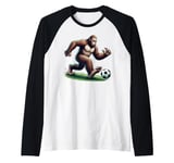 Bigfoot Playing Soccer Ball Funny Soccer Lover Player Sport Raglan Baseball Tee