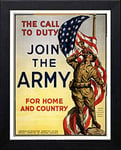 Lumartos, Vintage Poster The Call To Duty Join The Army For Home Contemporary Home Decor Wall Art Print, Black Frame, A4 Size