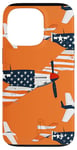 Coque pour iPhone 13 Pro Drapeau américain minimaliste orange tropical P-51 Mustang de la Seconde Guerre mondiale