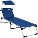 CASARIA® Chaise longue Malta Bleu 210cm Transat avec Pare-soleil réglable bain de soleil pliable de plage camping jardin