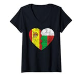 Womens Malagasy Spanish Flags Heart | Spain Madagascar Roots V-Neck T-Shirt