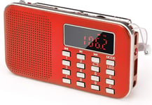 J-908 Poste Radio Portable AM/FM,Petite Radio Portable Rechargeable avec Batterie Rechargeable de 1200mAh,Transistor Radio avec éClairage de Secours,Mini USB/SD/AUX(Rouge)(Q117)