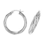 James Moore TH ER355W 9k White Gold Twist Hoop Earrings 20 Jewellery