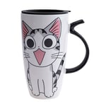 lachineuse - Mug Chat Kawaii Happy 600ml - Grand Mug XXL Blanc en Porcelaine - Mug Japonais à Thé & Café - Avec Couvercle Isotherme - Lucky Cat - Tasse Idée Cadeau Japon Asie - Mug Géant