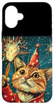 iPhone 16 Plus New Year Cheer with this Happy and Funny looking Cat Design Case