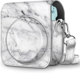 Housse pour Fujifilm Instax Mini 11 Appareil Photo Instantané-Sac de Caméra en Cuir Voyage Caméra Cover Case Sac avec bandoulière Amovible,Marble White