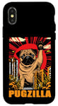 Coque pour iPhone X/XS Retro Pug Pugzilla Funny Dog Lover Japanese Movie Poster