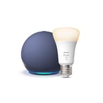 Echo Dot (5th generation) | Deep Sea Blue + Philips Hue White Smart Light Bulb LED (E27), Works with Alexa - Smart Home Starter Kit