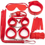 7-delars set läderbondage-kit för vuxna - handbojor/piskor/bollgag/rep/halsband