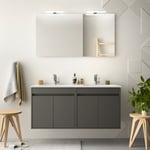 Caesaroo - Meuble de salle de bain suspendu 120 cm gris opaque avec quatre portes Avec miroir et double lampe led