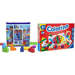 MEGA Bloks Sac Bleu, Jeu de Blocs de Construction, 80 pièces, Jouet pour bébé et Enfant de 1 à 5 Ans & Ravensburger - Jeu Educatif - Colorino - Jeu d'apprentissage des Couleurs et Manipulation