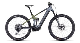 Vtt electrique tout suspendu cube stereo hybrid 140 hpc tm 750 sram gx eagle 12v 750 wh 27 5   gris flash vert olive 2024