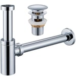 Ulytid Siphon Lavabo Salle de Bain avec Bonde Lavabo - Siphon Universel Anti-Odeur, Bonde Clic Clac avec Trop Plein - Siphon avec Orifice de Nettoyage, Réglable en Hauteur, Chromé Argent