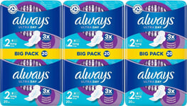 Always Ultra Day Sanitary Towels Pads Size 2 Long Wings Womens Pack of 60 Pads