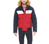 Tommy Hilfiger Men's Arctic Cloth Quilted Snorkel Bomber Jacket Parka, Navy/White/Red, L