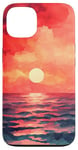 Coque pour iPhone 13 Housse de téléphone motif aquarelle géométrique plage et océan coucher de soleil rouge