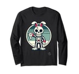 Rebellious bunny in skeleton costume with thumbs-down Long Sleeve T-Shirt