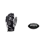 WILSON NFL Stretch FIT RECEIVERS Glove Gants de Football américain Mixte Adulte, Argent, Taille Unique & Ballon de Football américain, Mini NFL Team Soft Touch, New England Patriots