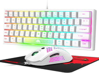 UK Layout Wired Peigne 62 Touches Clavier De Jeu RGB Rainbow Light Sculpture Laser 10 Chroma RGB 12000DPI Silent Respirant Honeycomb Shell Mouse + Tapis De Souris pour PC Gamer (White)