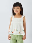 John Lewis Kids' Metallic Thread Floral Embroidered Woven Top, White