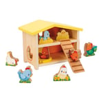 Janod Premier Jouet d'Imitation Enfant-1 Poulailler + 9 Poules + 1 Échelle-Jeu en Bois FSC-Développe Dextérité et Imagination-Dès 18 Mois,J03311, Multicolore